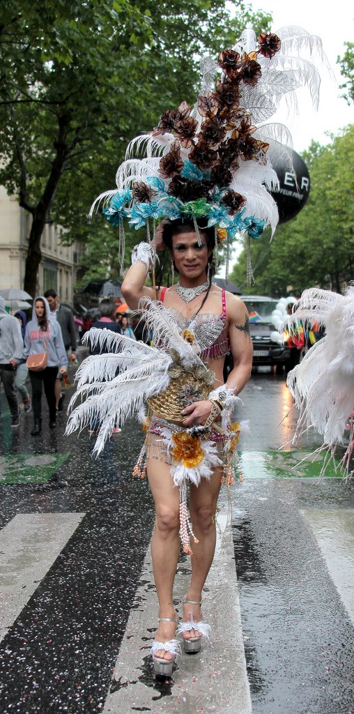 Chapeau de plumes Gay Pride Paris 2014 fiertés lesbiennes gaies bi trans homophobie homosexuel