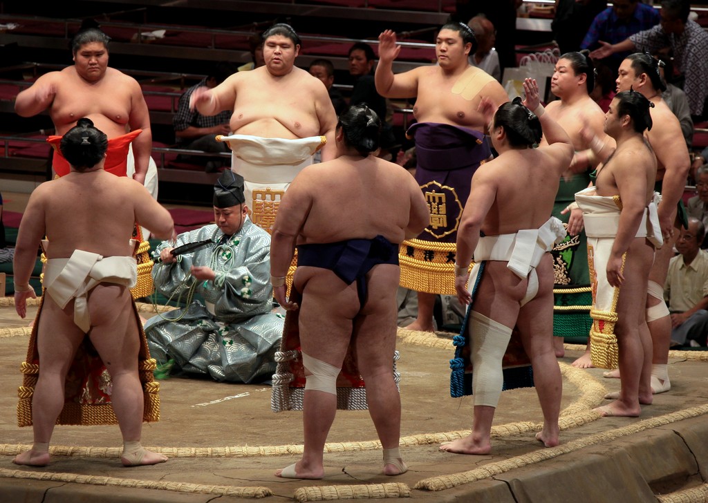 Makuuchi dohyo-iri 幕内 top division of professional sumo Tokyo Japan Japanese combat sport