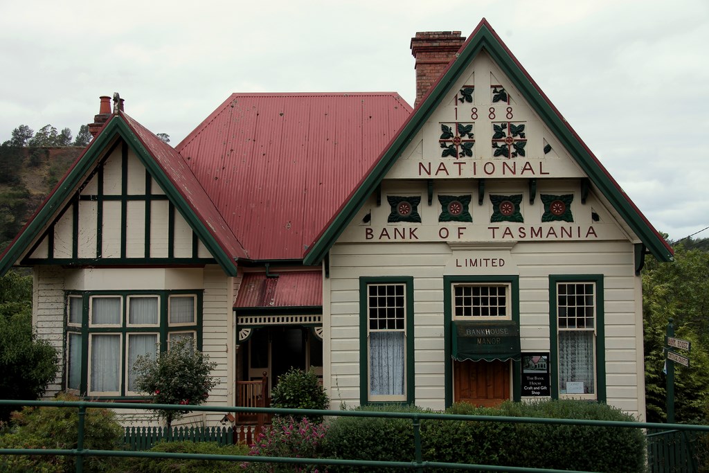 Historic National Bank of Tasmania 1888 Derby Town  Eastern Tasmania Australia