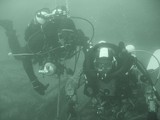 Plongeur teck Trimix et megalodon sur l'épave de la lotte Var Méditerranée France