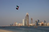 Helicopter above Abu Dhabi with United Arab Emirates flag